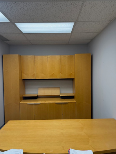 Wood desk and matching credenza, View more