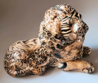 Vintage Glazed Ceramic Patchwork La Vie Safari Lion Figurine 