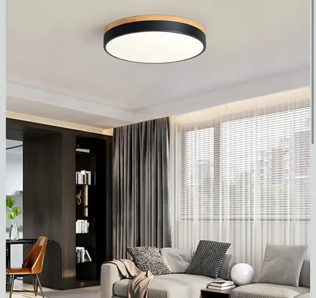 Goomavi Modern LED Ceiling Light, 15.74in Minimalist Wood Flush in Indoor Lighting & Fans in Kitchener / Waterloo - Image 4