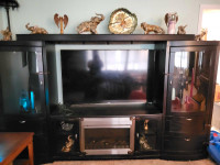 Black tv unit with fireplace