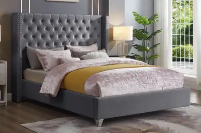 BIG SALE On Luxury Velvet Queen/King  Bed | Tufted Headboard, View more