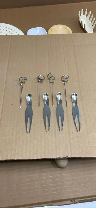 Appetizer / Cheese forks and spears from Denmark (mid century) Made by Steel Function of Denmark Set...