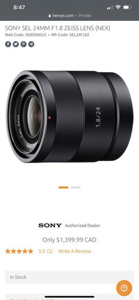 Sony 24mm 1.8 e mount lens 
