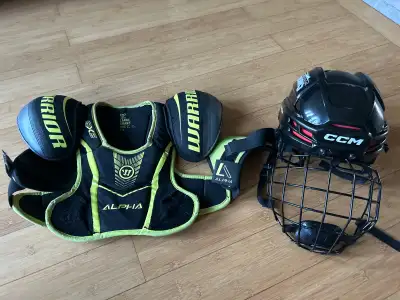 Youth hockey helmet and shoulder pads, View more