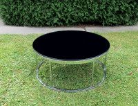 Vintage early 70s Black Glass & Chrome Round Coffee Table MCM