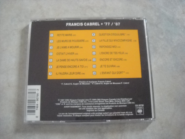 CD Francis Cabrel / 77-87 dans CD, DVD et Blu-ray  à Saguenay - Image 2