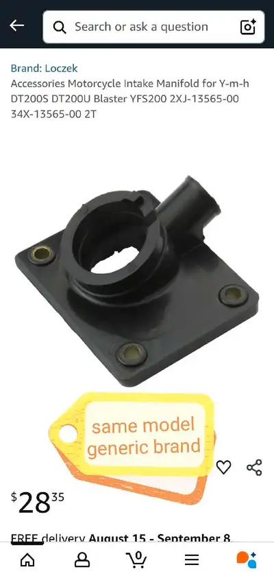 This motorcycle intake manifold is designed for Y-m-h DT200S DT200U Blaster YFS200 2XJ-13565-00 34X-...