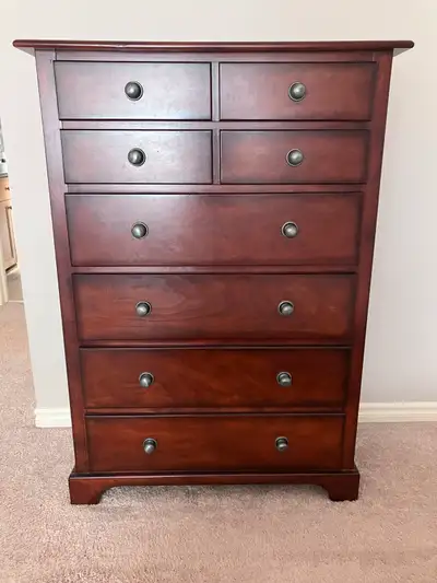 Solid Wood Queen Bedroom Set | Cherry Finish | V. Good Condition, View more