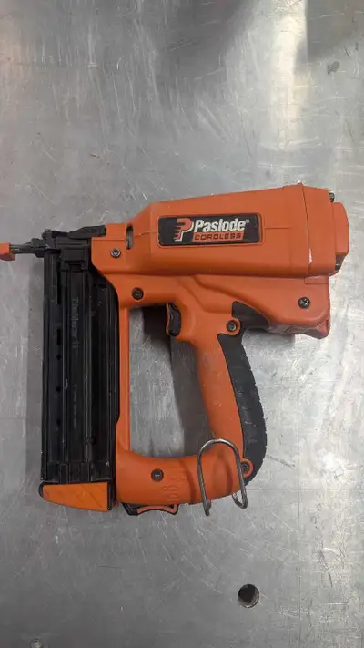 Paslode Brad nailer 18 Ga shoots up to 2" Works well. 2 batteries one charger. I firmly believe it n...