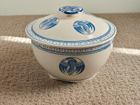 Asian Blue Cranes - Vintage Chinese Pottery Rice Serving Bowl
