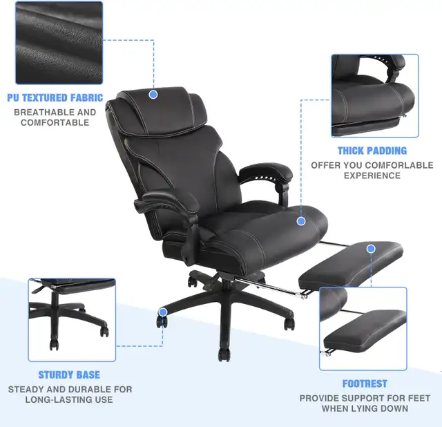 NEW Leather Office Chair, holds 400lbs, Reclines with Footrest in Chairs & Recliners in Kelowna - Image 8