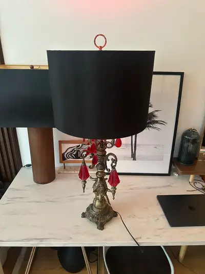 ANTIQUE HOLLYWOOD REGENCY BRASS TABLE LAMP VINTAGE LIGHT, View more