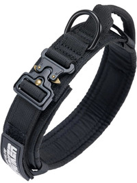 Tactical Dog Collar, Nylon Adjustable K9 Collar (Black-M)