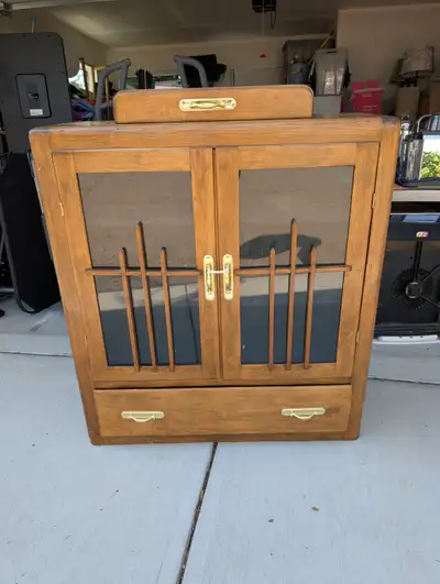 Vintage Solid Wood Display Cabinet with Glass Doors and Drawer, View more