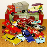 12 Old die cast toy car and truck lot
