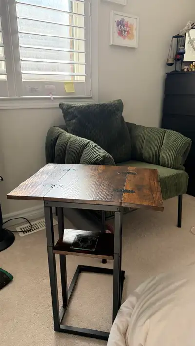 Rustic Brown Flip-Top C-Shaped Side Table, View more