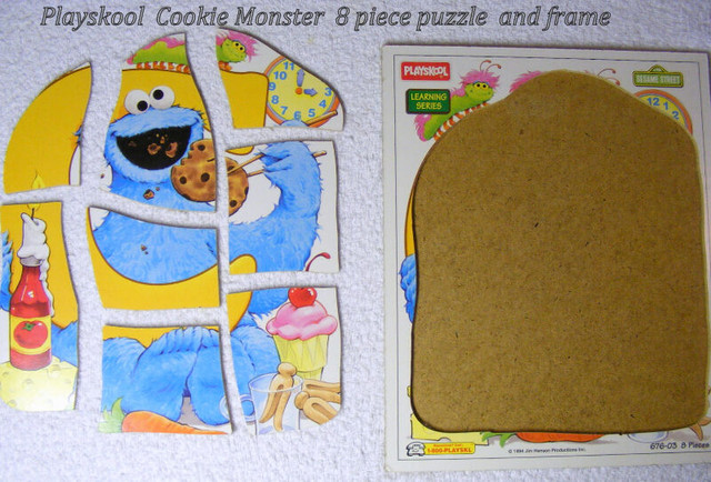 VINTAGE PLAYSKOOL wood jig-aw puzzle COOKIE MONSTER 8 pcs, 4-8 in Arts & Collectibles in City of Toronto - Image 2