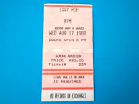 Vintage Iggy Pop Concert Ticket Stub August 17, 1988 Toronto