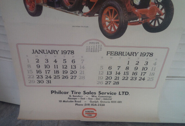 Very Large General Tire Calendar, 1978 Philcar Tire Sales Guelph in Arts & Collectibles in Stratford - Image 2