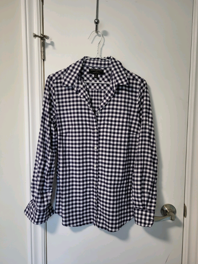 Banana Republic Navy/White Checkered Shirt (Size Womens XS), View more