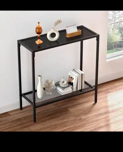Black Console Table Glass Small Entryway Table Narrow Sofa Table, View more