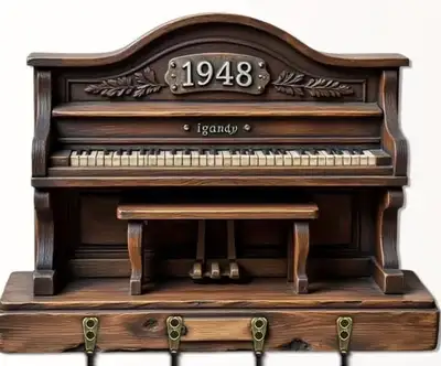*NEW* 2-D FLAT 1948 PIANO WOODEN PANEL KEYCHAIN HOLDER **SIZE IS 30 cm wide / 23 cm high NOT 3-D Pic...