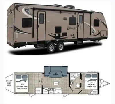 Holiday trailer for sale 2013 Dutchmen Kodiak 292TQB (toy hauler) Bought used once, but no longer ne...