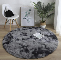 NEW 6X6' Gray Fluffy Round Rug for Living Room, Luxurious Circle