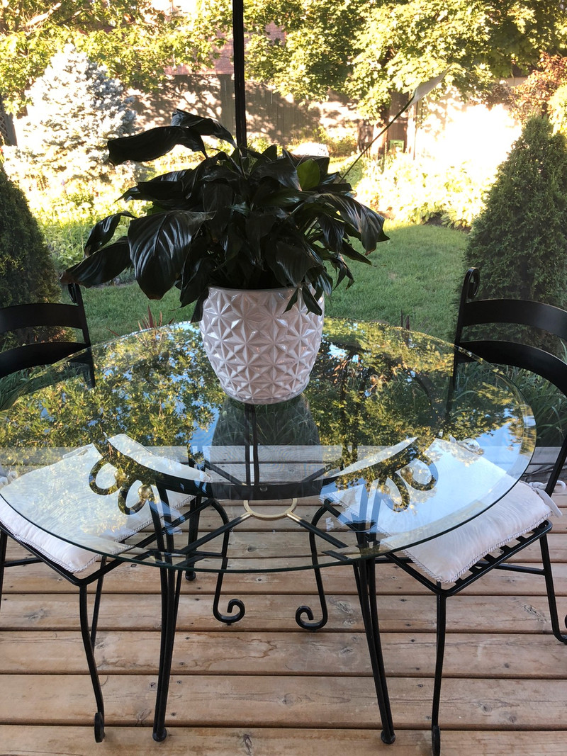 Very heavy wrought iron bistro set table and 2 chairs Dining Tables