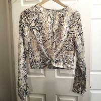 M BOUTIQUE Snake Print Blouse with Knotted Waist - XSmall