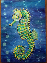 "Filigree" seahorse mini painting acrylic on wood