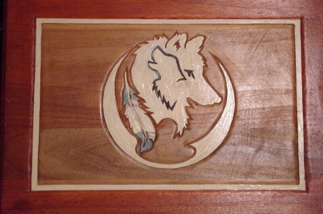 Jewelry Box; Hand Carved Top; Custom Glass Handles; Custom Stain in Arts & Collectibles in Winnipeg - Image 3