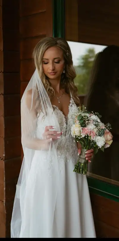 Stunning Timeless A-Frame Wedding Dress with Lace Back and Train, View more