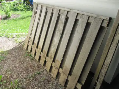Up for sale is a 2 piece lot of 6.5 foot long by 4.1 foot high pressure treated wood fence sections....