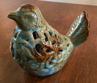 Vintage Glazed Ceramic Cut Out Bird Sachet Potpourri Holder
