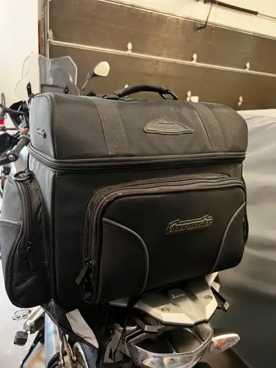 X- Large Tourmaster black nylon MC soft luggage fits on rear seat, or back rack/sissy bar on all typ...