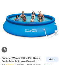 Summer Waves 15ft Quick Set Above Ground Pool- Brand New