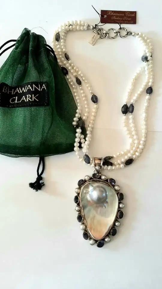 Sterling Silver/3-Rows Pearl & Blister Pearl Shell Necklace,New