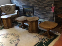 Burl wood coffee and end tables