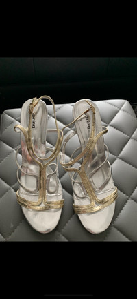 Gold and silver strappy 4 inch heels - Size 9
