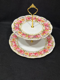 Vintage discontinued Serena Two tier cake stand England Bone Chi