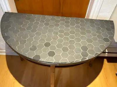 * This unique, semi-circular console table features a distinctive handmade hexagonal tile mosaic * T...
