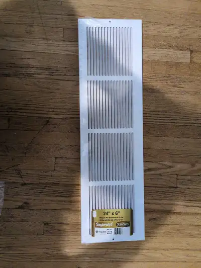 Unopened Imperial 24" x 6" return air baseboard grille, still sealed in its original packaging with...