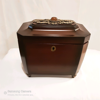 10"l x 9.5"h x 6.5"w. Solid Wood. Pewter/antiqued silver metal works with amber crystals. Black Velv...