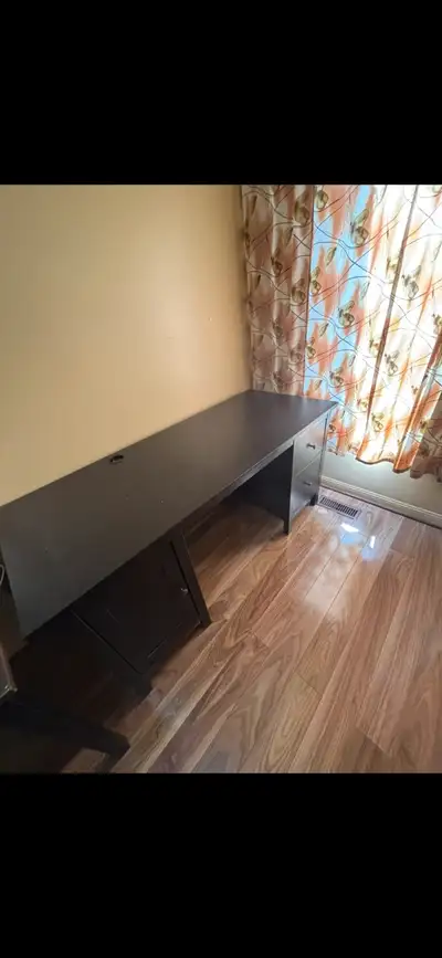 Dark Brown Desk with Drawers and Cabinet, View more