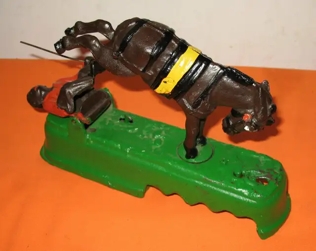 Vintage Kicking Horse - Mule Mechanical Cast Iron Coin Bank Rare in Arts & Collectibles in Edmonton - Image 6