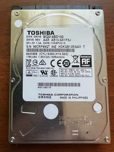 TOSHIBA  MQ01ABD100 1TB 5.4K RPM SATA 9.5mm 2.5" HDD, View more