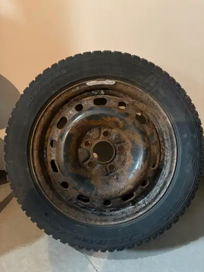 4 pneus d’hiver avec jantes (rouillées, mais bonne condition) Premitra Ice Nord 5 205/55R16 Peu d’us...