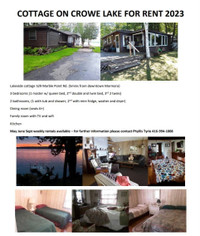 Cottage for Rent on Crowe Lake