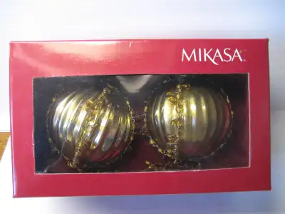 Set of 2 Mikasa gold jeweled ornaments, View more
